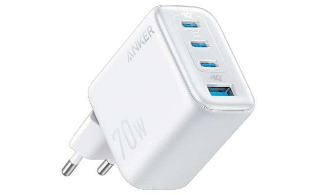 Anker Zolo USB C Wall Charger, 4-Port, PD 3.0 Wall Adapter with 70W Max Output, 3 USB-C and 1 USB-A, Compact and Stable Design, for iPhone 17/16 Series, MacBook, iPad, Pixel, Galaxy, and More (White)